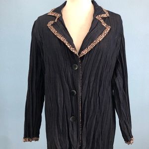 Crinkle Style Button Down - Leopard Trim - Large Buttons - Size 2 - Chico's